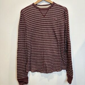 Hollister Men’s Burgundy Striped Long Sleeve Thermal Shirt